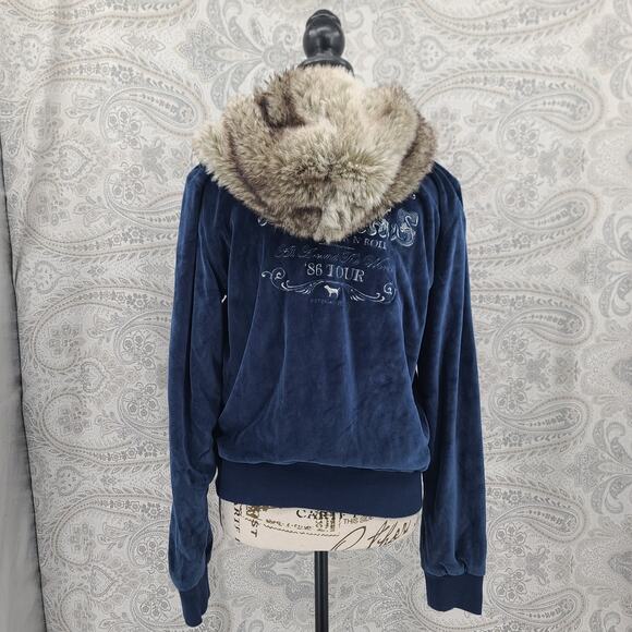 Pink VS Y2K Vintage The Pinks Love & Rock N Roll Tour Velour Blue jacket Furhood - Picture 5 of 13